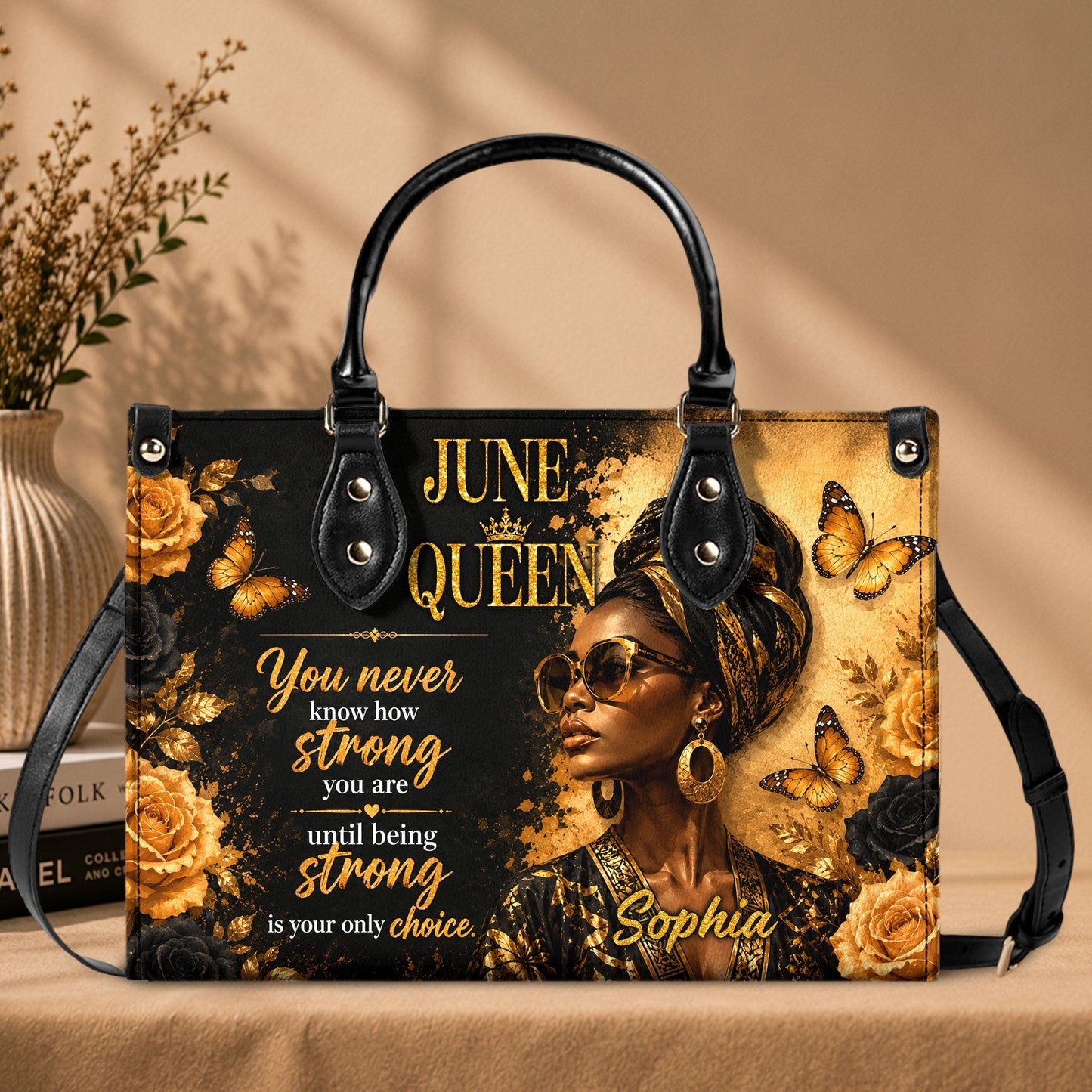 Personalized Birth Month Queen PU Leather Handbag for Black Women QFTD6060601
