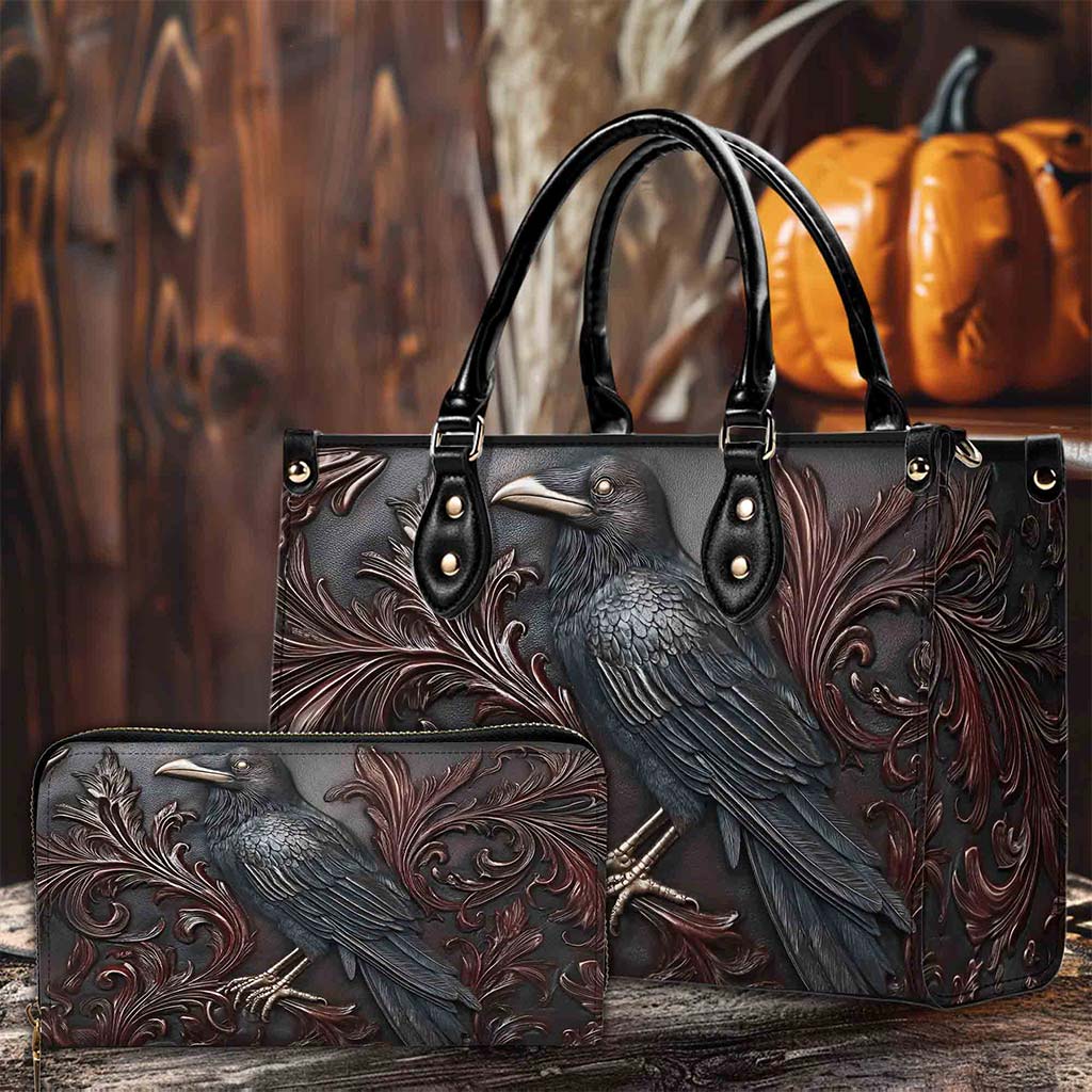 Goth Crow Pu Leather Handbag, Gothic Raven Bags Halloween QFPY5260803