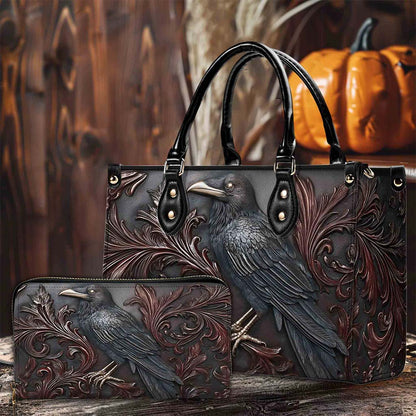 Goth Crow Pu Leather Handbag, Gothic Raven Bags Halloween QFPY5260803