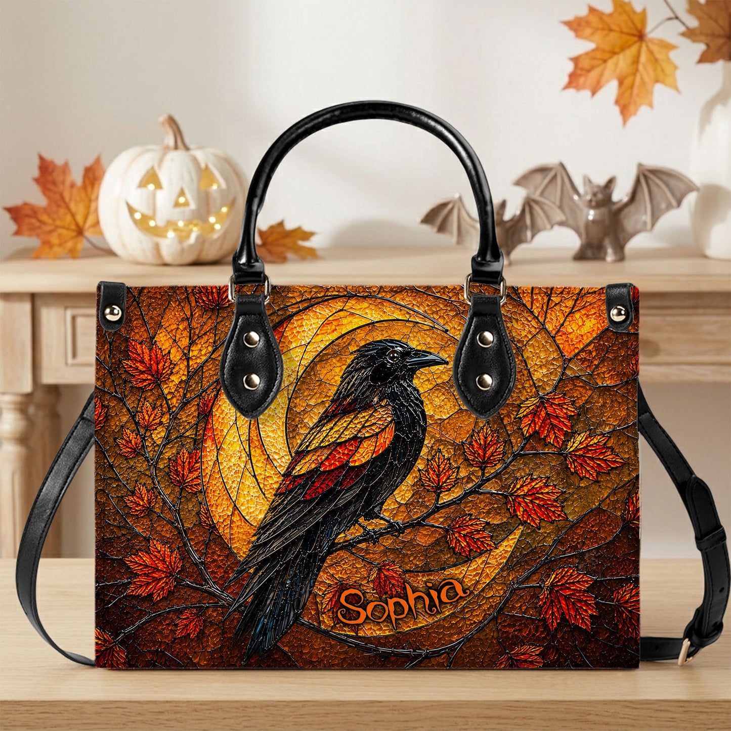 Personalized Raven Halloween 3D Printed  Leather Handbag, Wallet UKND6170702