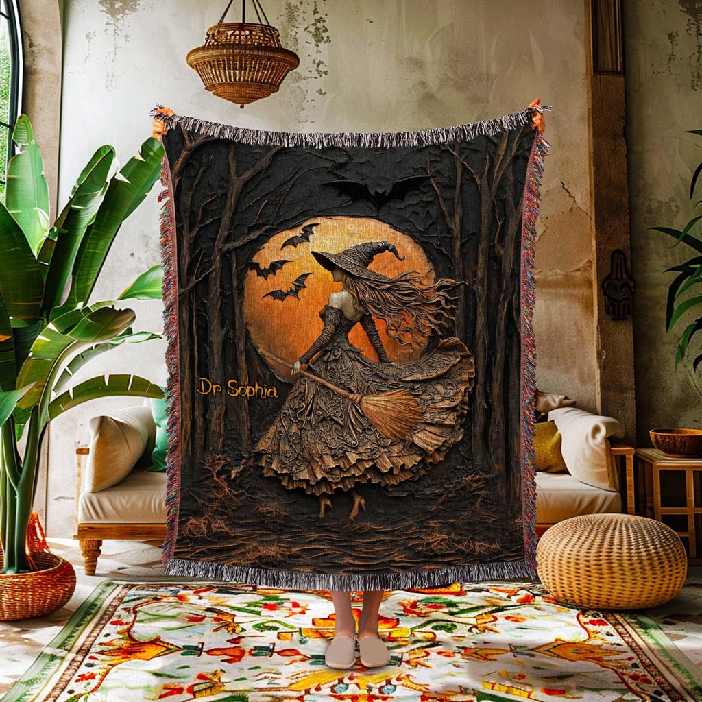 Personalized Witchy Gothic Woven Blanket Halloween QFTD5050702