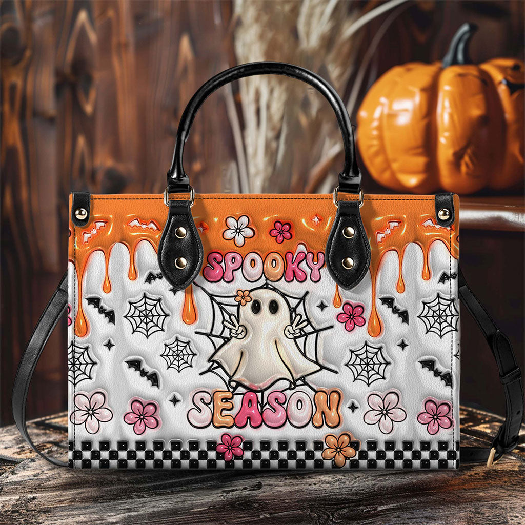 Spooky Vibe Print 3D Inflated Leather Handbag, Leather Wallet,QFTO4240701