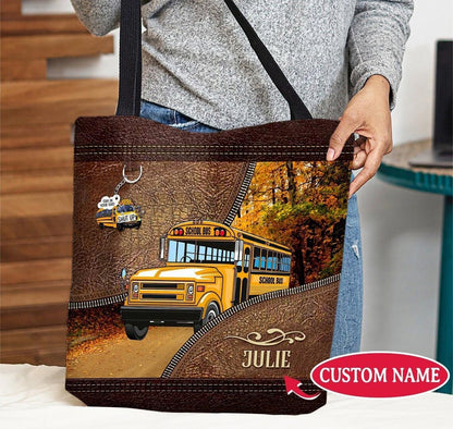 Personalized School Bus Driver PU Leather Tote Bag With Name QFTO4150702