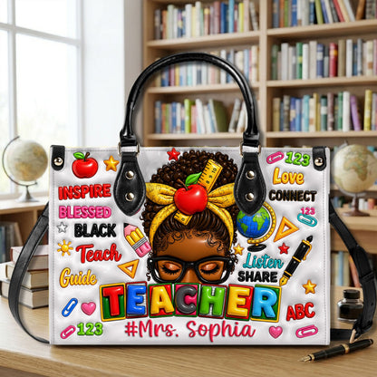 Personalized Teacher Black Women Leather Handbag UKND6080603