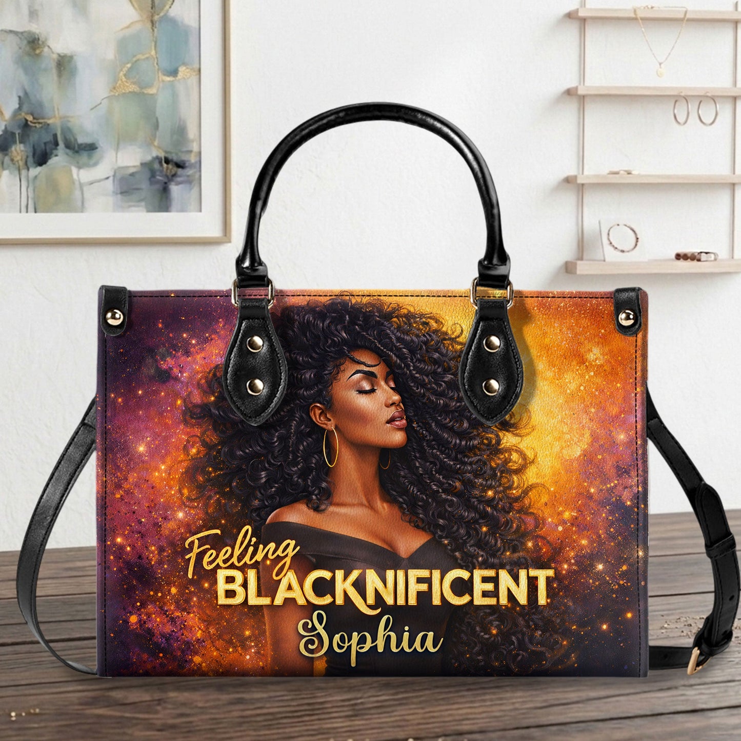 Personalized Black Women Leather Handbag With Wallet UKND6050301
