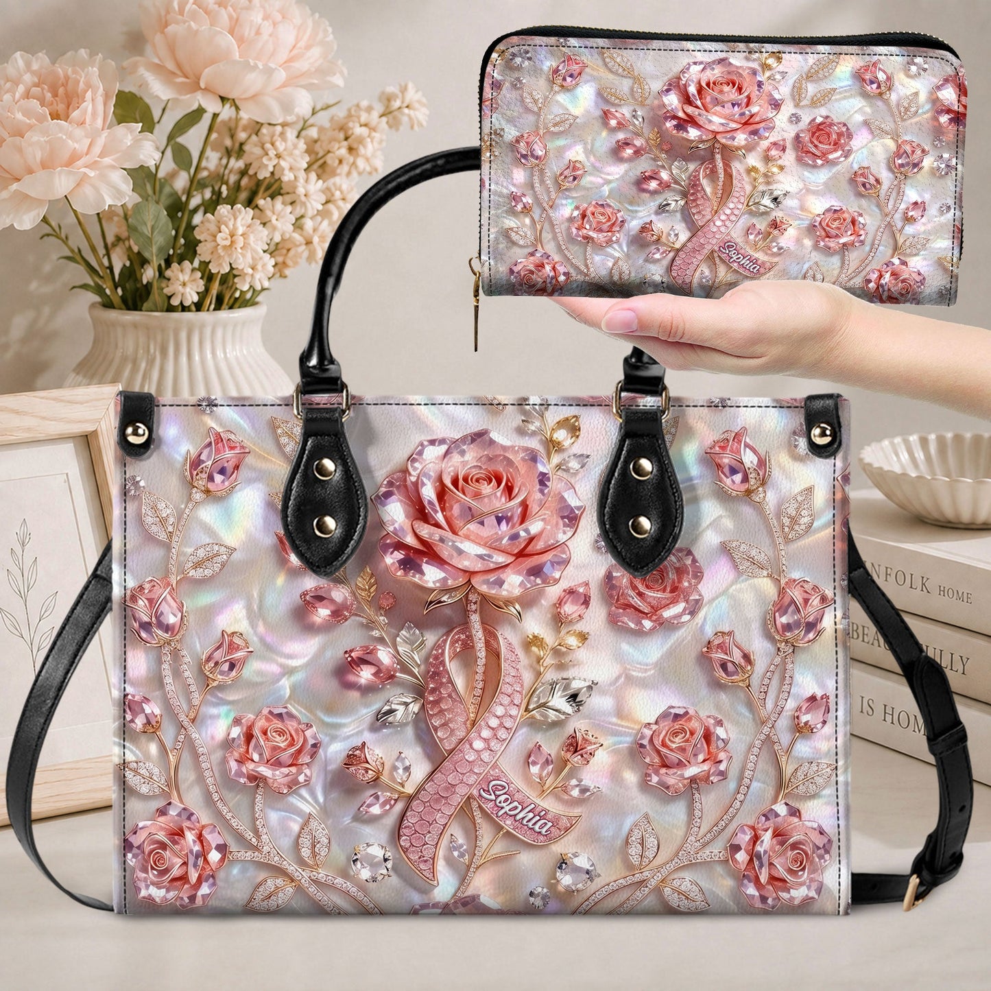 Personalized Breast Cancer Leather Handbag & Wallet NPTD6040802