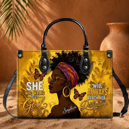 Personalized Black Women Leather PU Leather Handbag, Afro Girl Gifts UKND6220503
