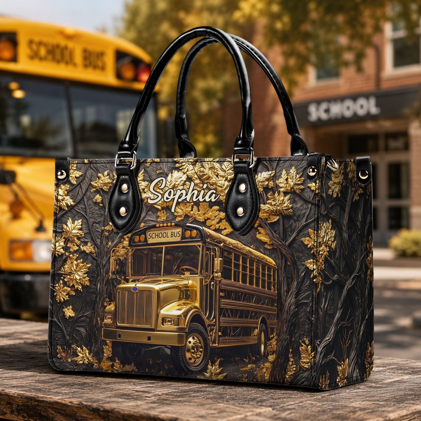 Personalized School Bus Driver Leather PU Handbag With Wallet UKTD6180601