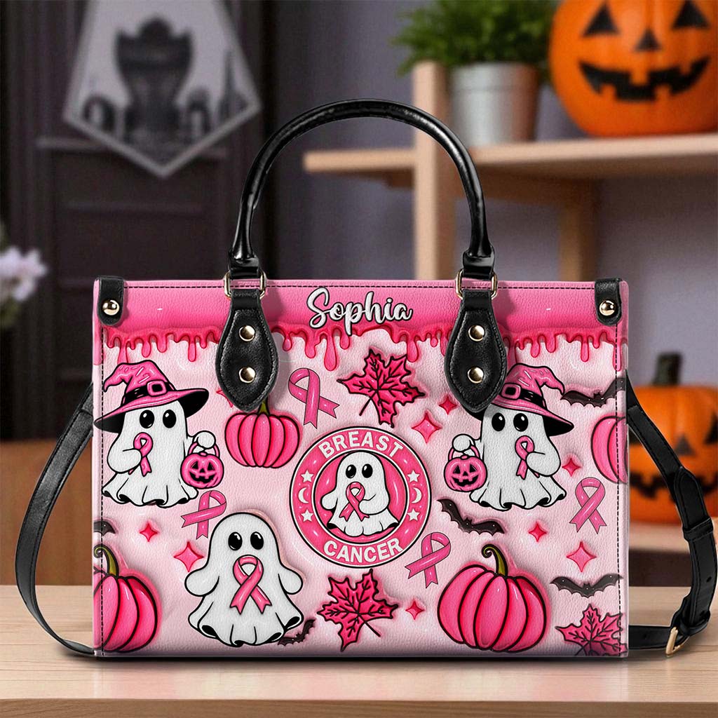 Personalized Spooky Vibe Breast Cancer Print 3D Inflated Leather PU Handbag UKND5270802