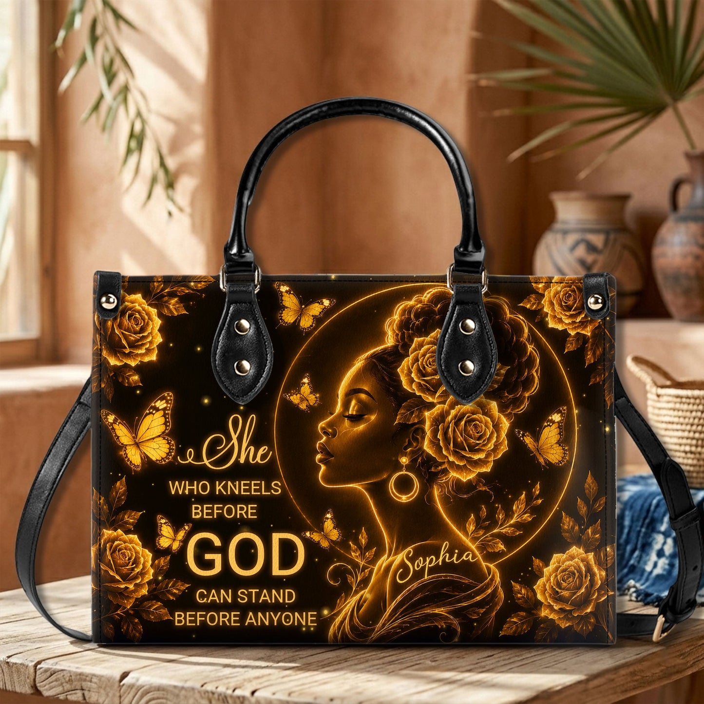 Personalized Christain Black Women PU Leather Handbag, Afro Girl Gifts UKND6030602