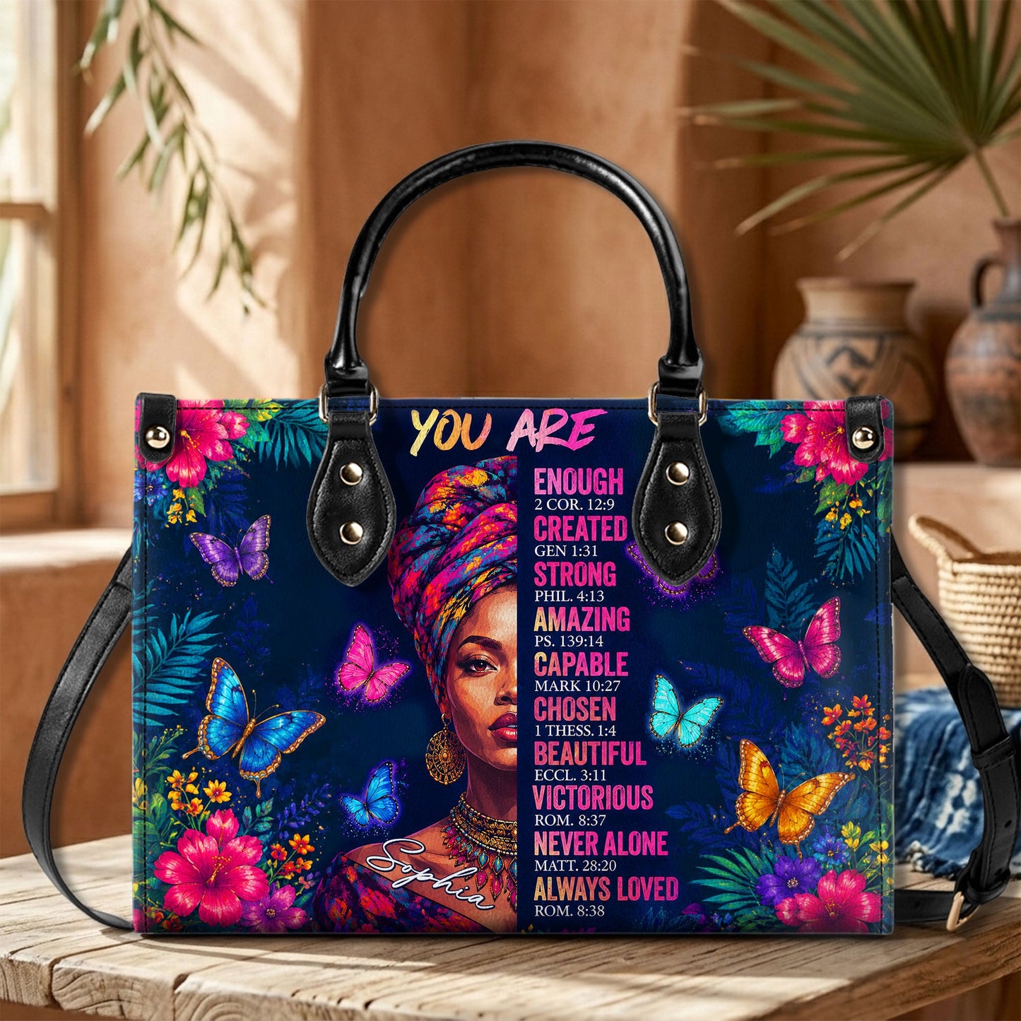 Personalized Black Women Leather PU Leather Handbag, Afro Girl Gifts UKND6220502
