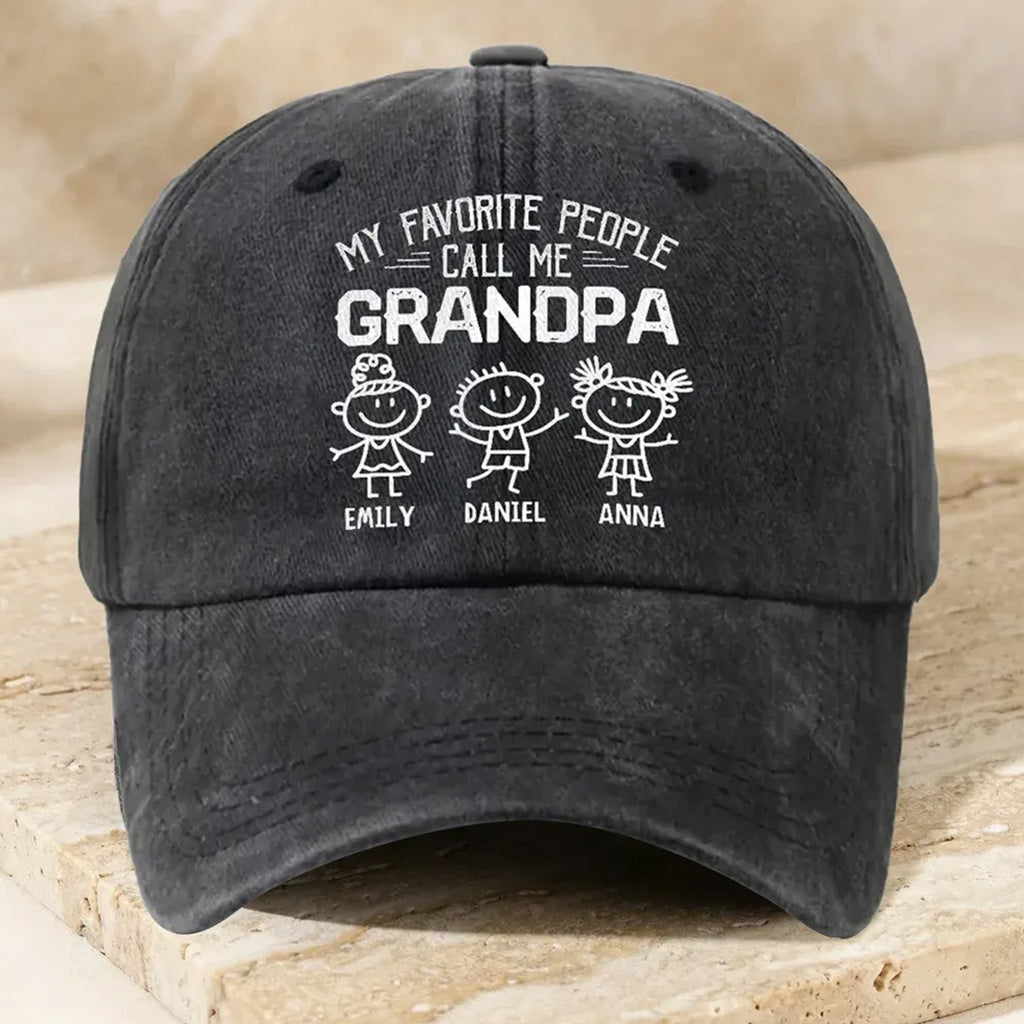 Personalized Grandpa Distressed Washed Cotton Printed Hat, Father's Day Gift For Grandpa UKHA6210405