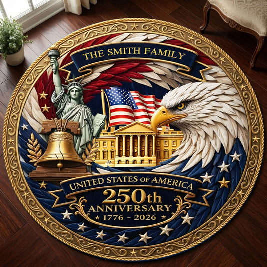 Personalized United State 250th Anniversary Quilt Round Mat UKND6140403