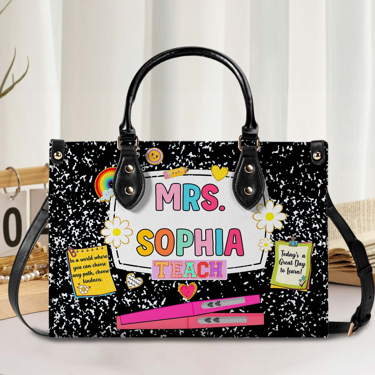 Personalized Teacher PU Leather Handbag, Back To School Gift, First Day Of School, End Of Year Christmas, Teacher Appreciation Bags Gift QFHM4180901