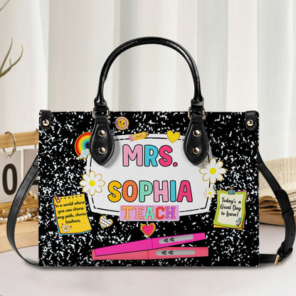Personalized Teacher PU Leather Handbag, Back To School Gift, First Day Of School, End Of Year Christmas, Teacher Appreciation Bags Gift QFHM4180901