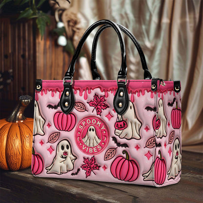 Spooky Vibe Print 3D Inflated Leather Handbag, Leather Wallet QFTO4240704