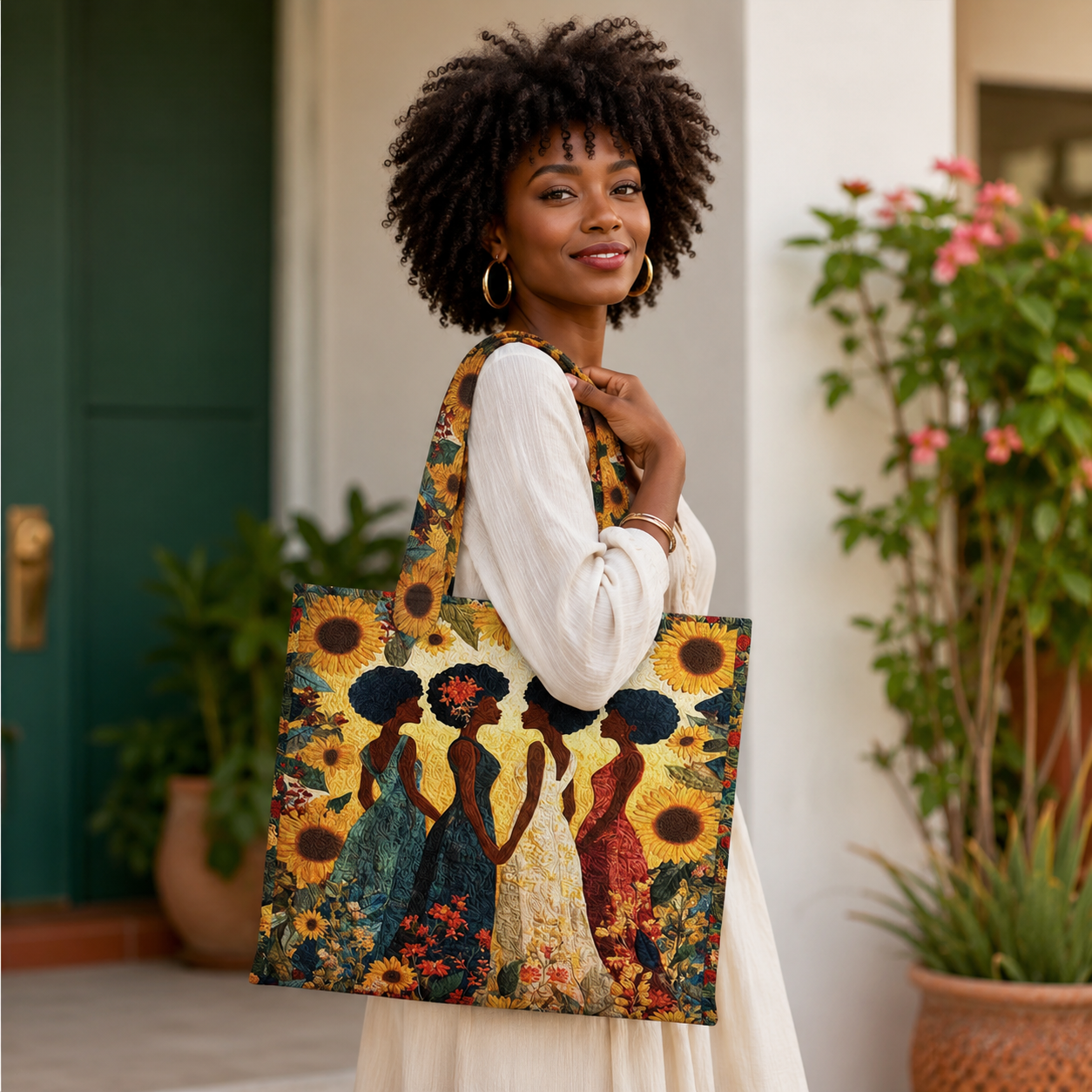 Personalized Black Women Quilted Tote Bag QFNT5250804