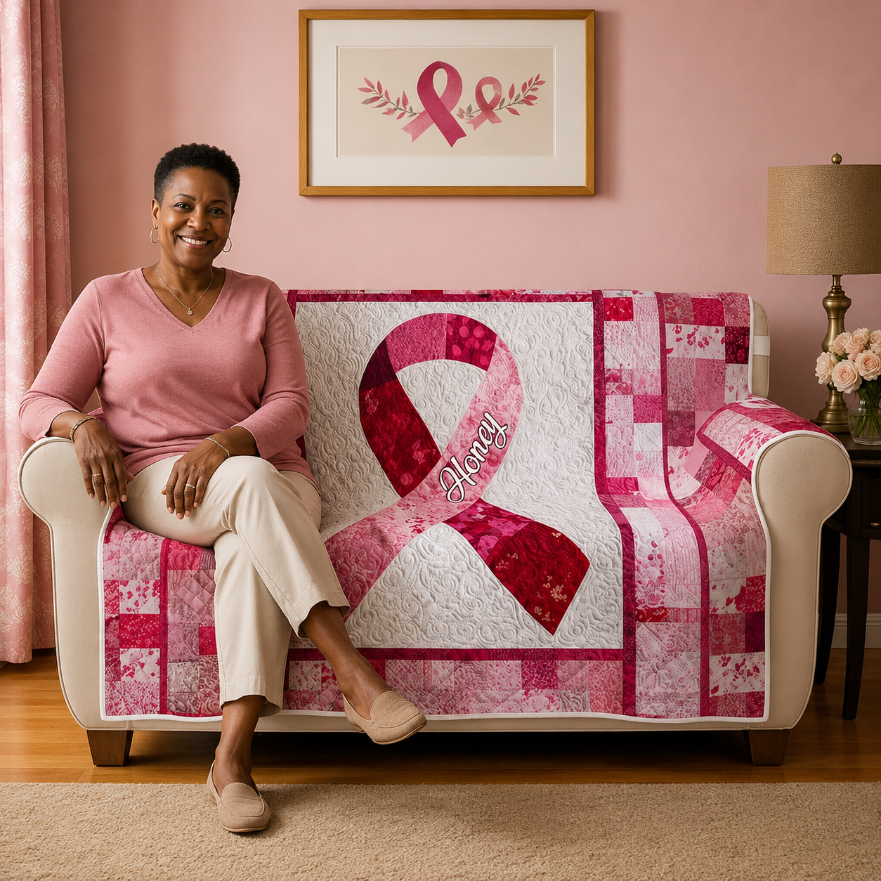 Breast Cancer Quilted Sofa Cover QFNT5291010
