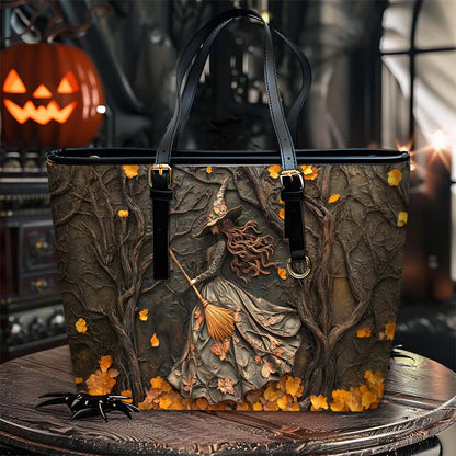 Halloween Witch Leather Tote Bag QFTD4060904
