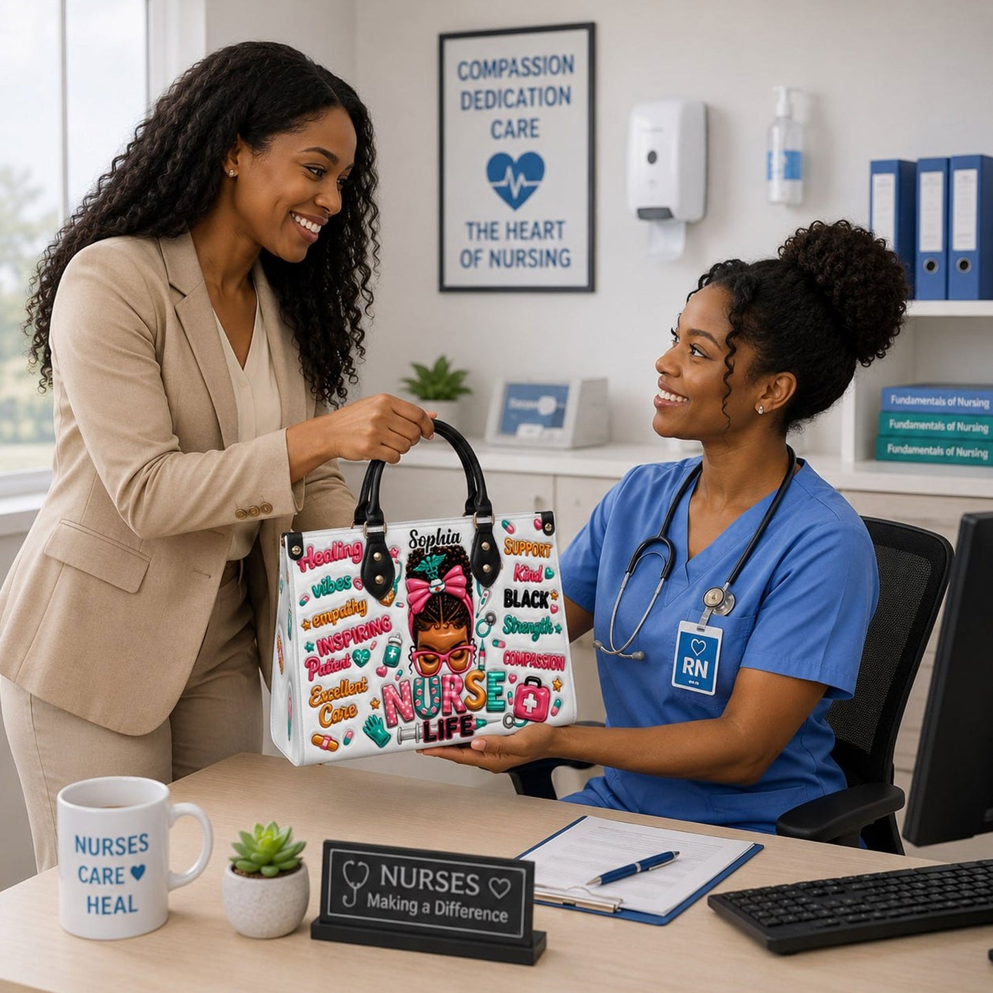 Personalized Nurse Black Women Leather Handbag UKND6050603