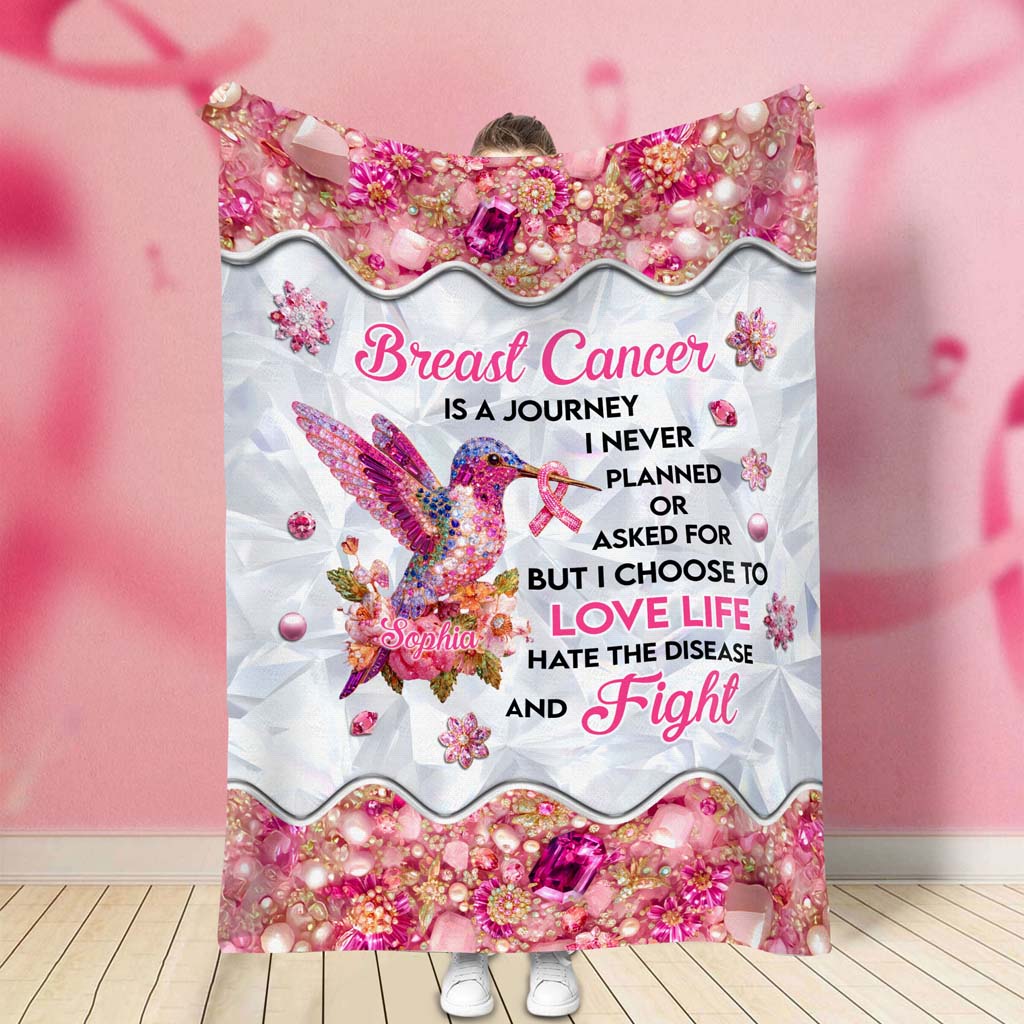 Personalized Hummingbird Breast Cancer Fleece Blanket QFTD5080902