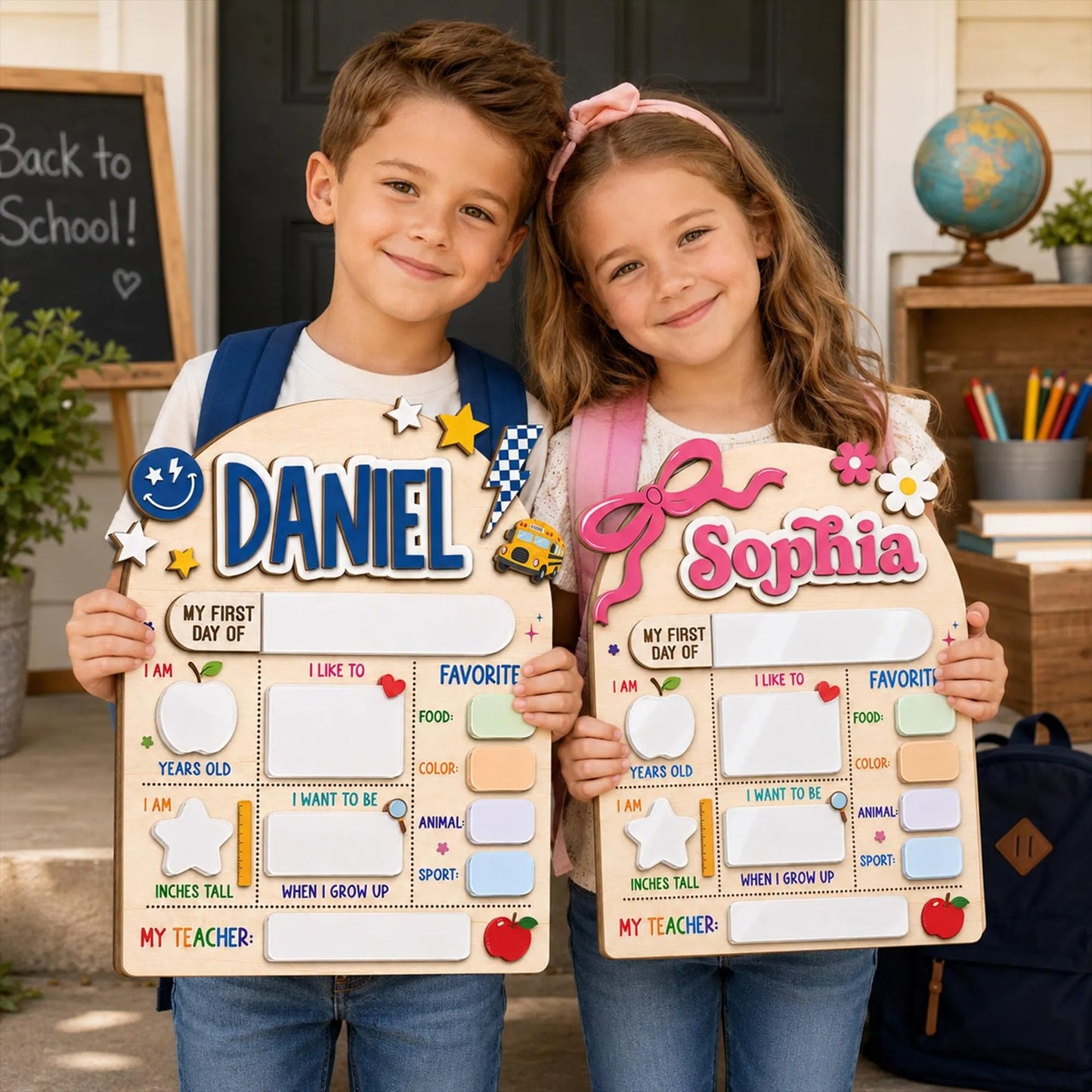 Custom Name First Day Of School Reusable Wooden Sign, Back To School Sign UKTD6080704