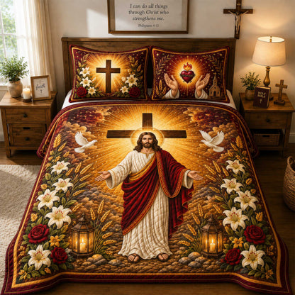 Jesus Quilted Bedding Set, Faith Over Fear, Religious Bedroom Decor UKNT6110801