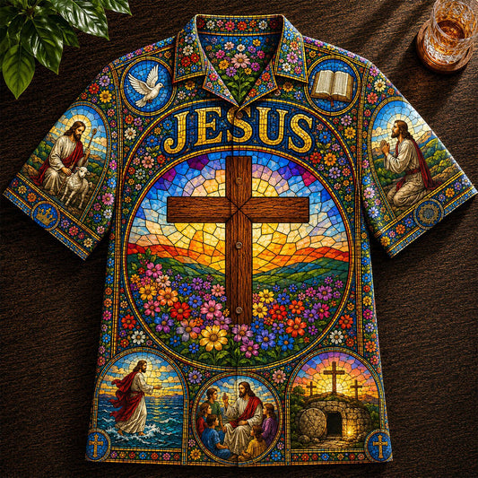 Jesus Stained Glass Hawaiian Shirt - Unisex Cathedral Window UKNT6230601