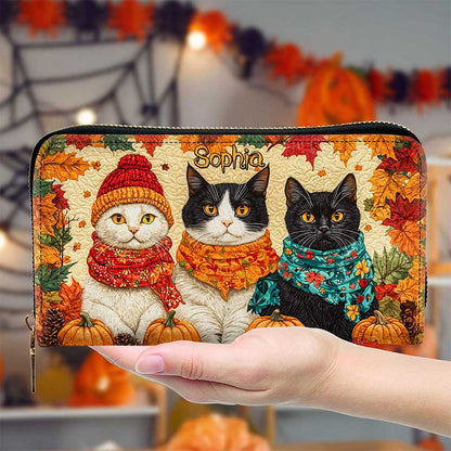 Quilt Fall Cat Leather Handbag Halloween NPND5250802