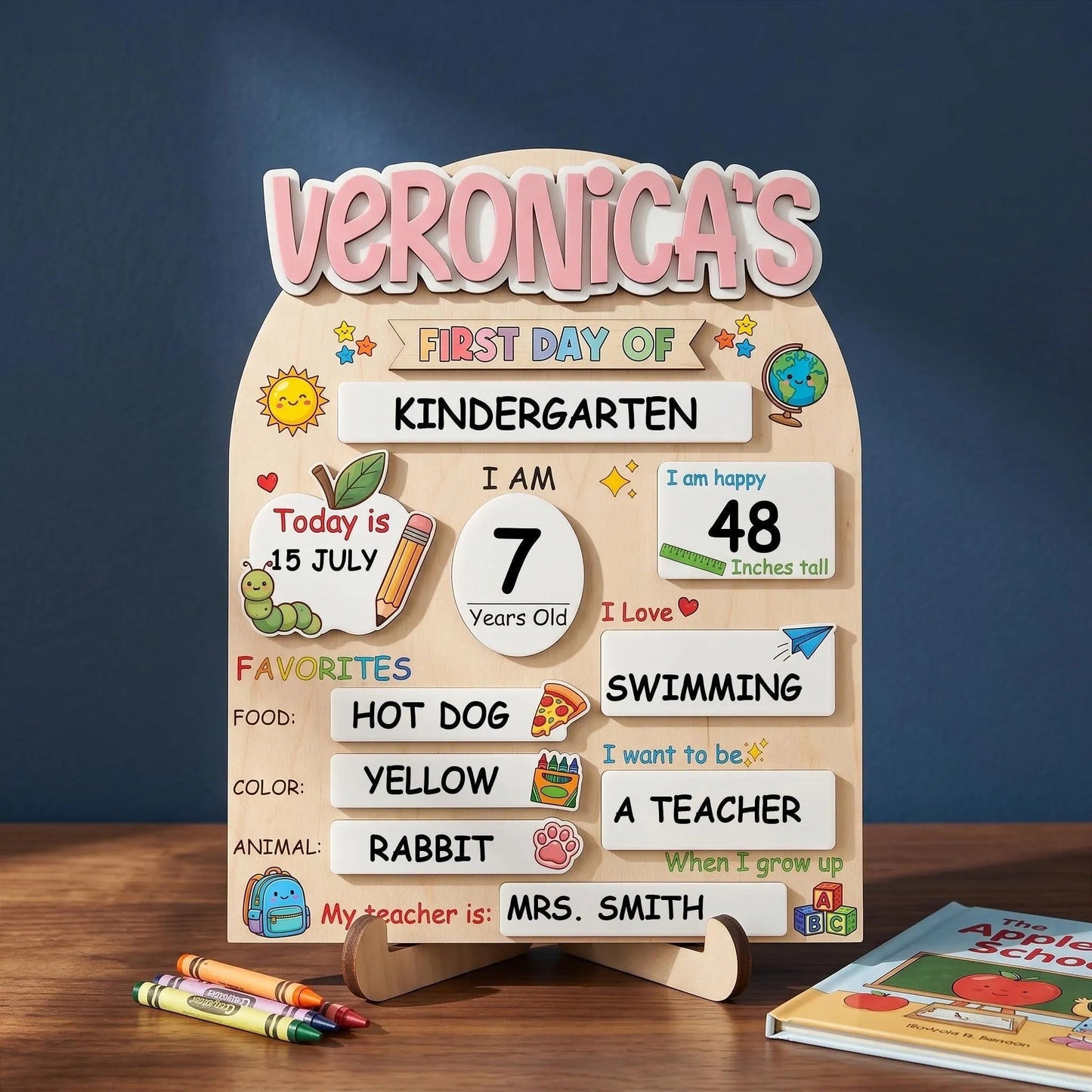Custom Name First Day Of School Reusable Wooden Sign, Back To School Sign UKTD6080705