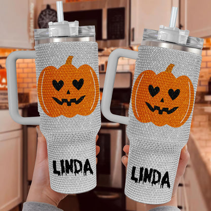 Pumpkin 40Oz Rhinestone Tumbler, Halloween Bling Tumbler, Halloween Gift Idea, Spooky Season Gift, Fall Cup, Ghost Pumpkin Bling Tumbler QFHM4300807
