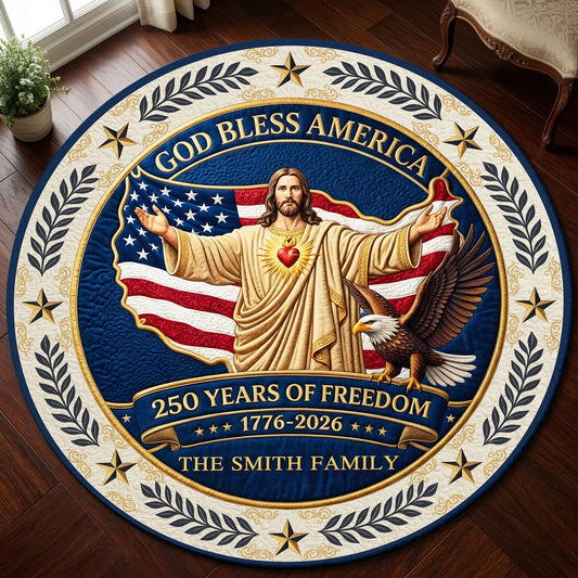 Personalized United State 250th Anniversary Quilt Round Mat UKND6140402