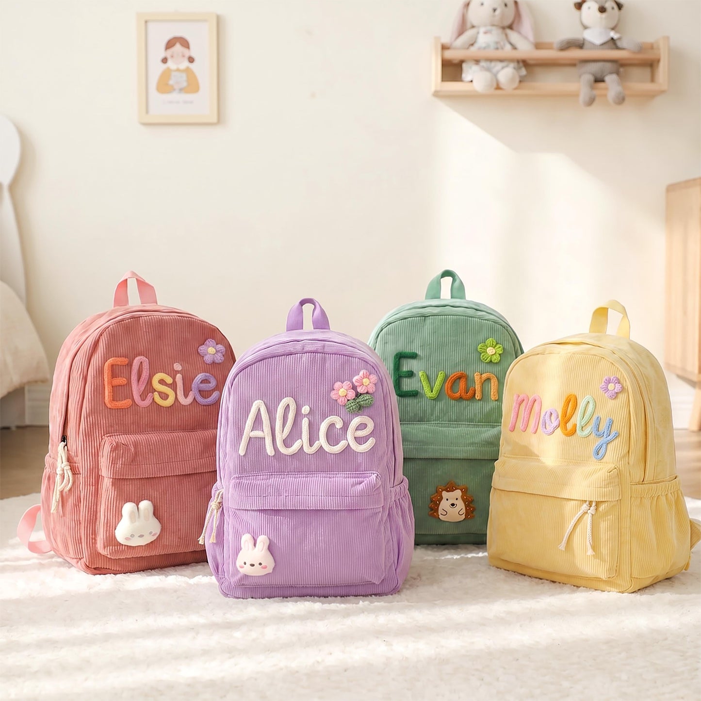 Personalized Kids Embroidery Corduroy Backpack, Children's School Bag UKTD6260602