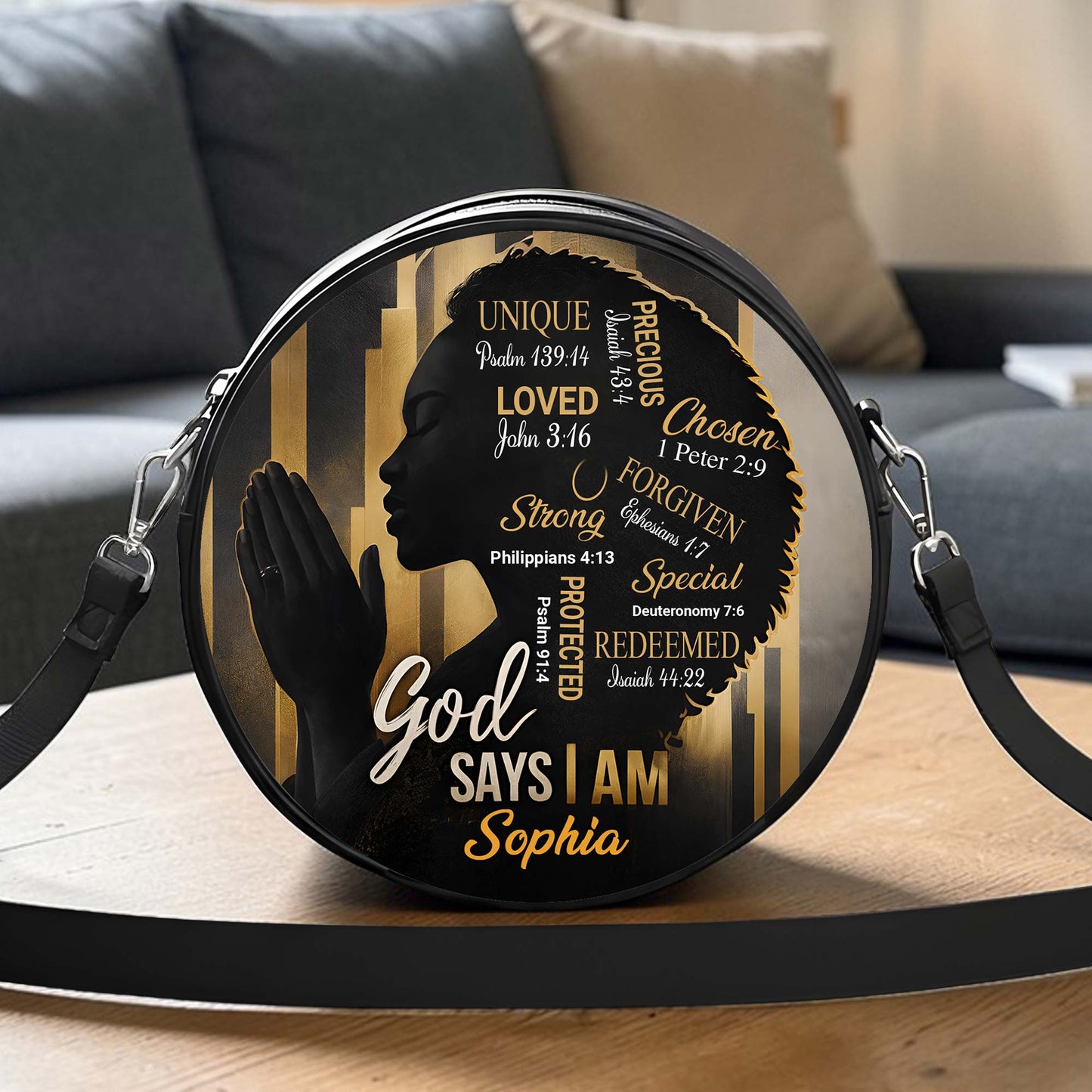 Custom God Says I Am Afro Girl  Round Crossbody Bags THUU6110301