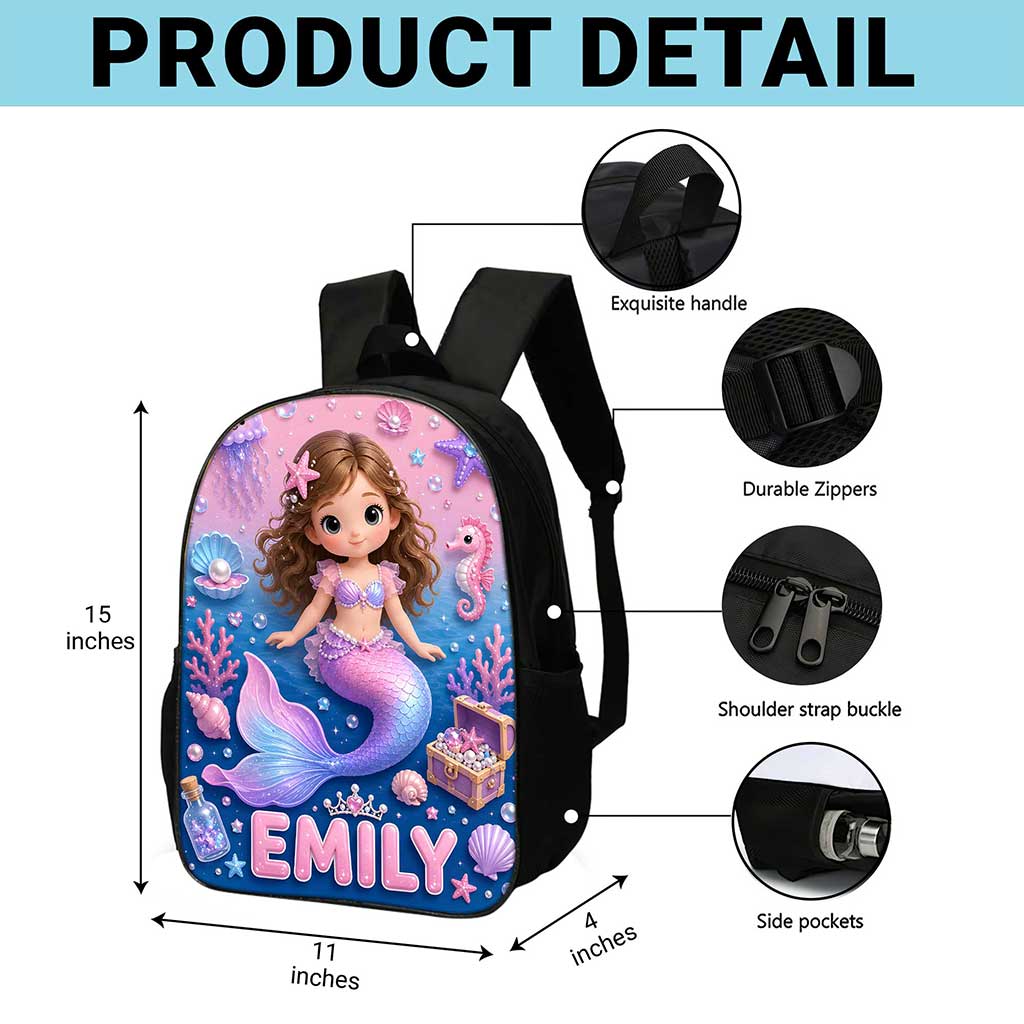 Personalized Photo Mermaid Kid Back To School, Backpack For Kids UKUU6170601
