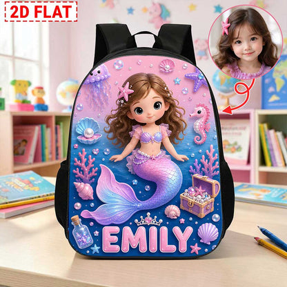 Personalized Photo Mermaid Kid Back To School, Backpack For Kids UKUU6170601