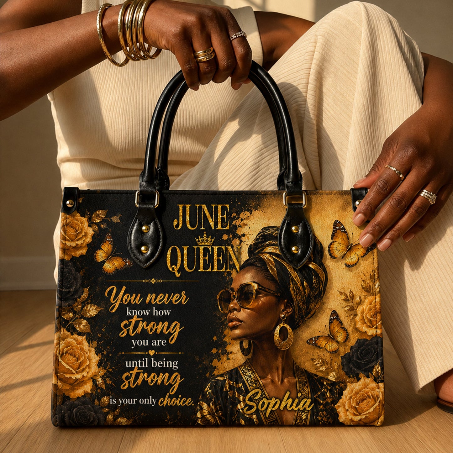 Personalized Birth Month Queen PU Leather Handbag for Black Women QFTD6060601