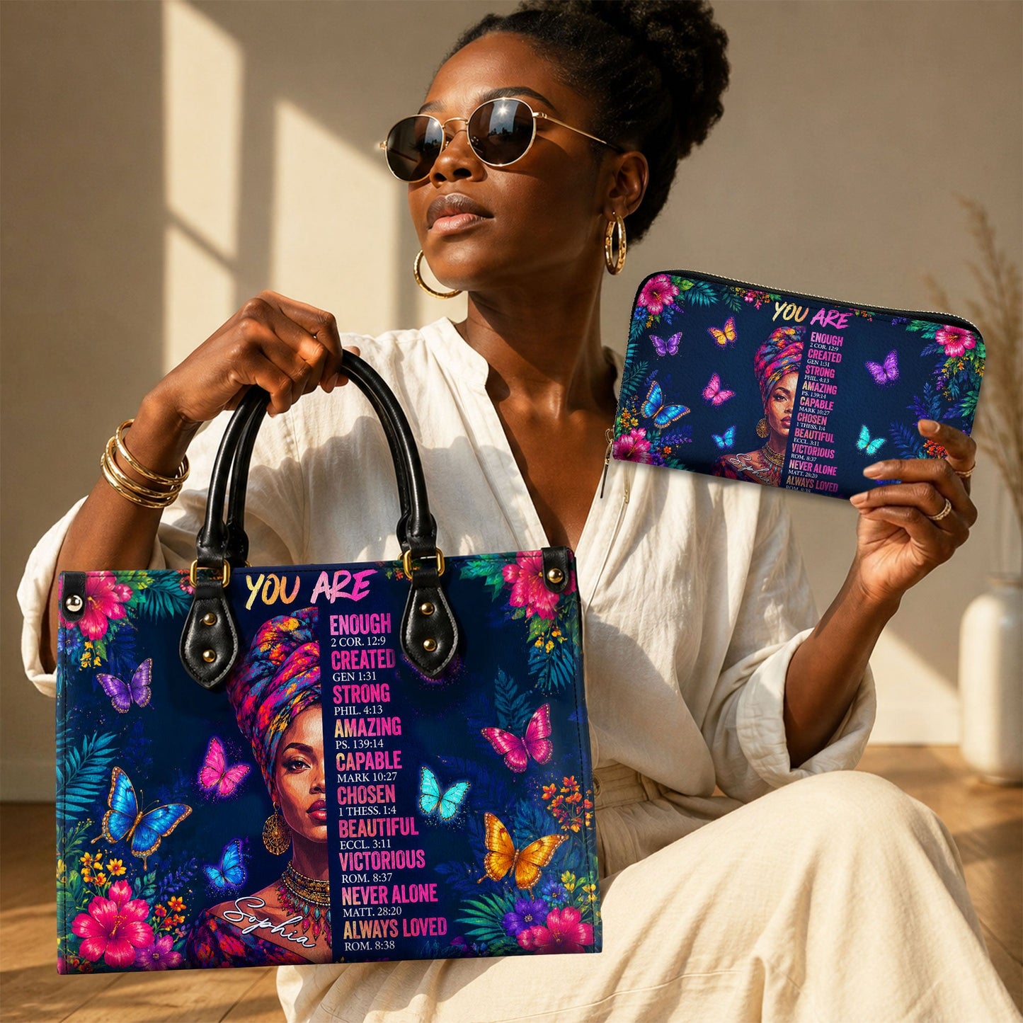 Personalized Black Women Leather PU Leather Handbag, Afro Girl Gifts UKND6220502