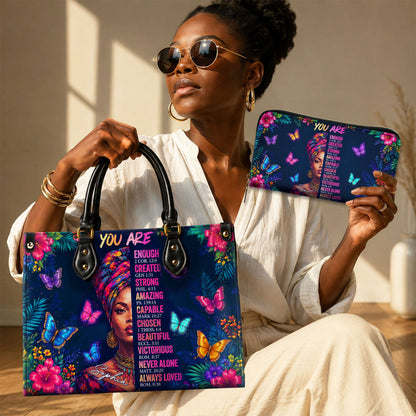 Personalized Black Women Leather PU Leather Handbag, Afro Girl Gifts UKND6220502