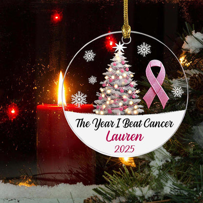 Personalized The Year I Beat a Cancer Glass Ornament, Acrylic Ornament  QFHA4071101