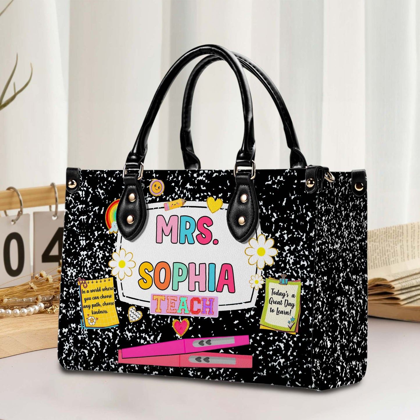 Personalized Teacher PU Leather Handbag, Back To School Gift, First Day Of School, End Of Year Christmas, Teacher Appreciation Bags Gift QFHM4180901