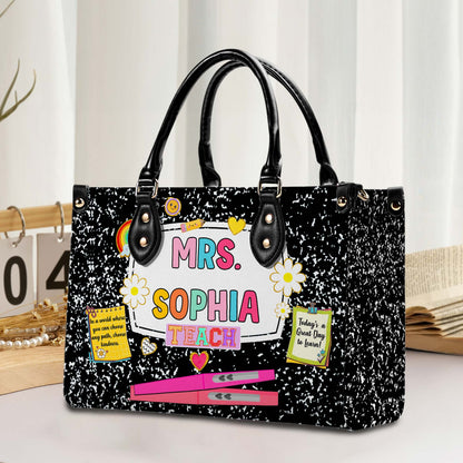Personalized Teacher PU Leather Handbag, Back To School Gift, First Day Of School, End Of Year Christmas, Teacher Appreciation Bags Gift QFHM4180901