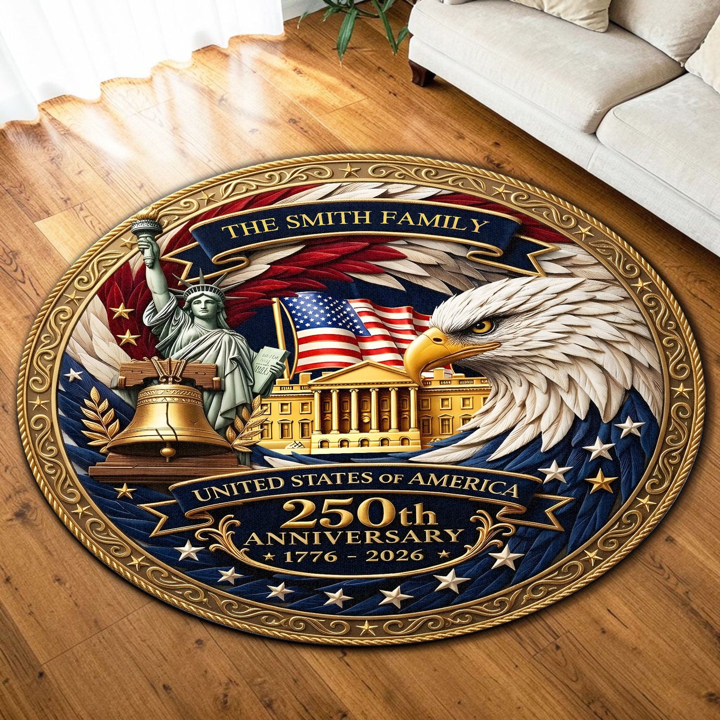 Personalized United State 250th Anniversary Quilt Round Mat UKND6140403