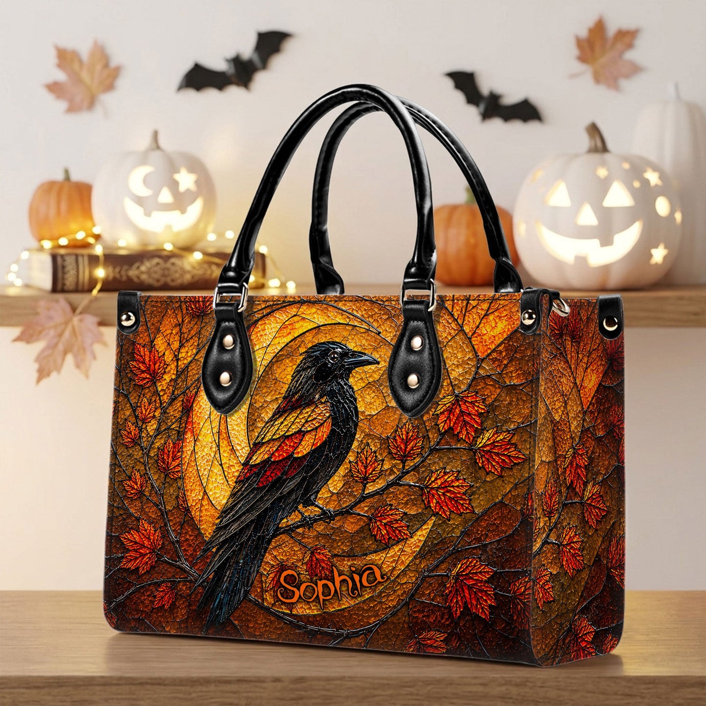 Personalized Raven Halloween 3D Printed  Leather Handbag, Wallet UKND6170702