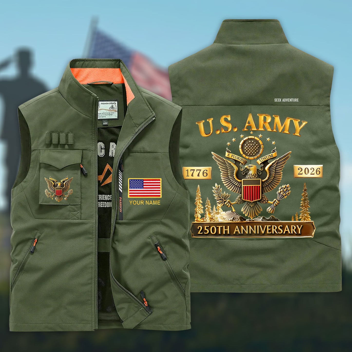 Personalized U.S. Army 250th Anniversary Multi-Pocket Vest UKHH6060303