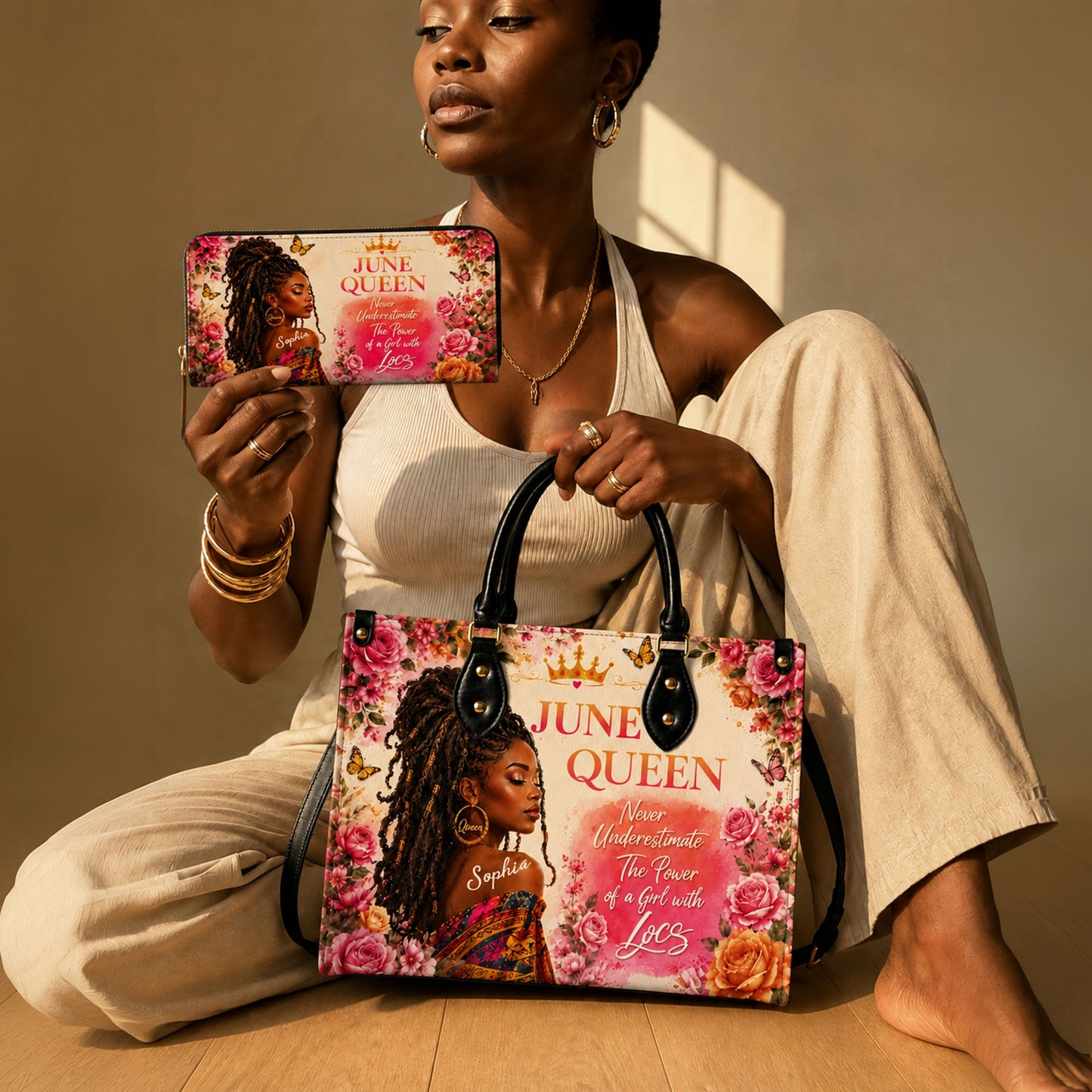 Personalized Birth Month Queen PU Leather Handbag for Black Women QFND6050601
