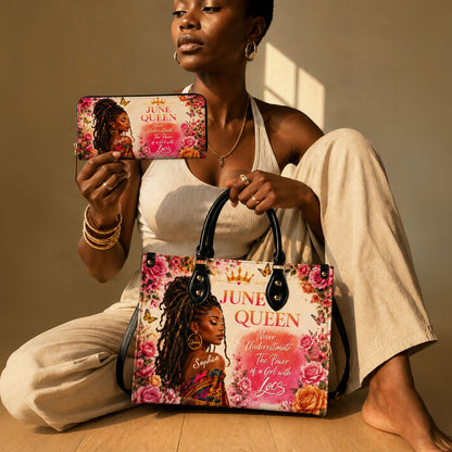 Personalized Birth Month Queen PU Leather Handbag for Black Women QFND6050601