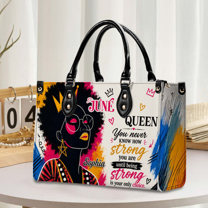 Personalized Birth Month Queen PU Leather Handbag for Black Women QFHA6050602