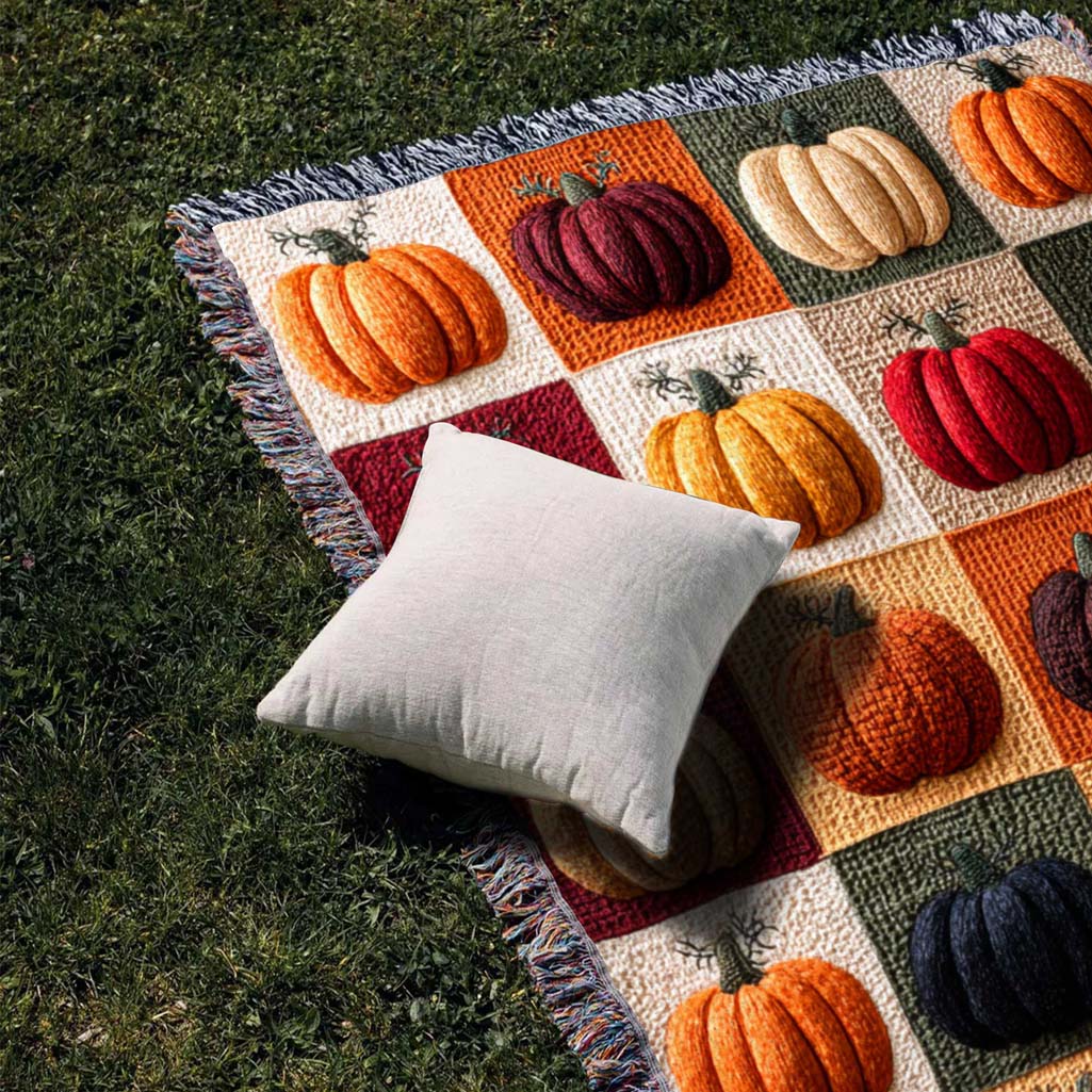Fall Pumpkin Woven Tapestry Throw Blanket Halloween QFHM5210804