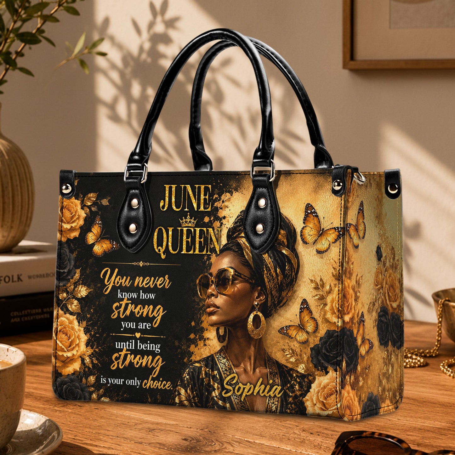 Personalized Birth Month Queen PU Leather Handbag for Black Women QFTD6060601
